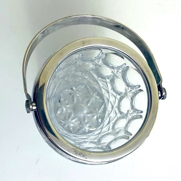 Vtg William Adams Cut Glass Crystal Ice Bucket Silver Plate Thumbprint Italy - Picture 7 of 12